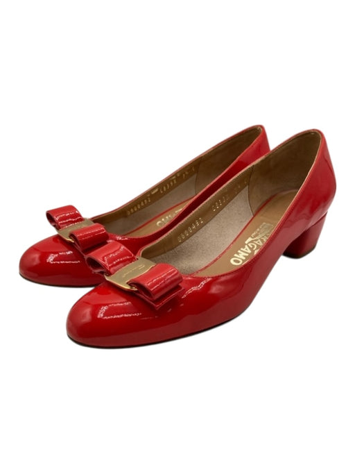 Salvatore Ferragamo Shoe Size 7.5 Cherry Red Patent Leather Bow Pumps Cherry Red / 7.5