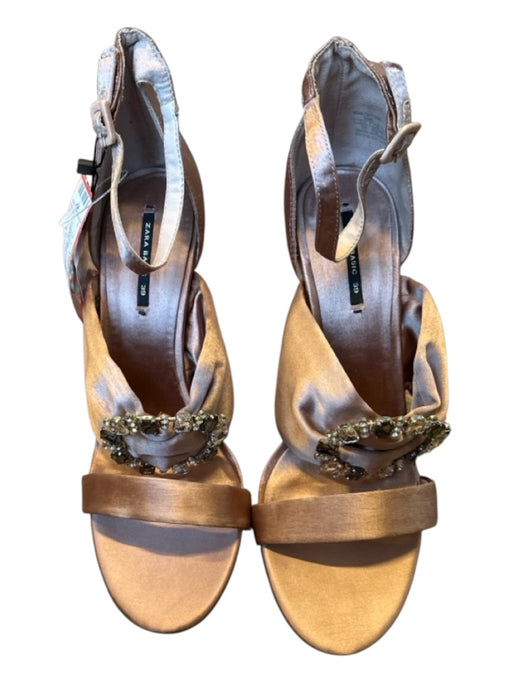 Zara Basic Shoe Size 39 Blush Sateen Rhinestone Stiletto Ankle Strap Pumps Blush / 39