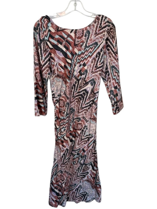 Mariacher Size S Rust & Black Long Bell Sleeve Abstract Back Zip Maxi Dress Rust & Black / S
