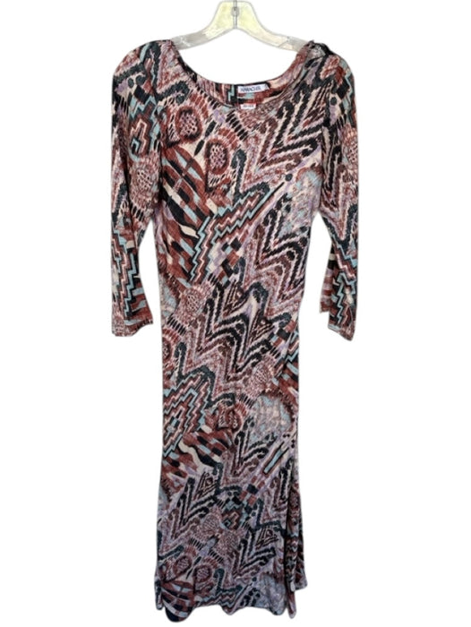 Mariacher Size S Rust & Black Long Bell Sleeve Abstract Back Zip Maxi Dress Rust & Black / S