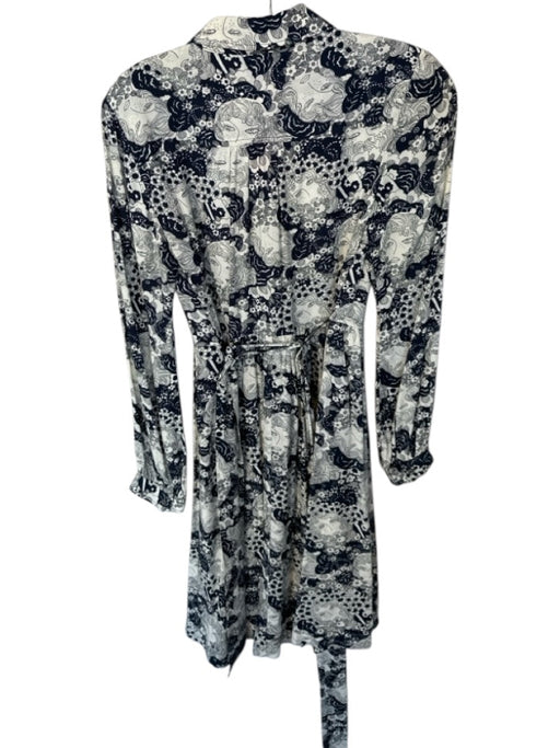 Conversations by Anthropologie Size 0 Navy & Cream Viscose Long Sleeve Dress Navy & Cream / 0