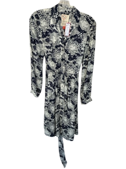 Conversations by Anthropologie Size 0 Navy & Cream Viscose Long Sleeve Dress Navy & Cream / 0