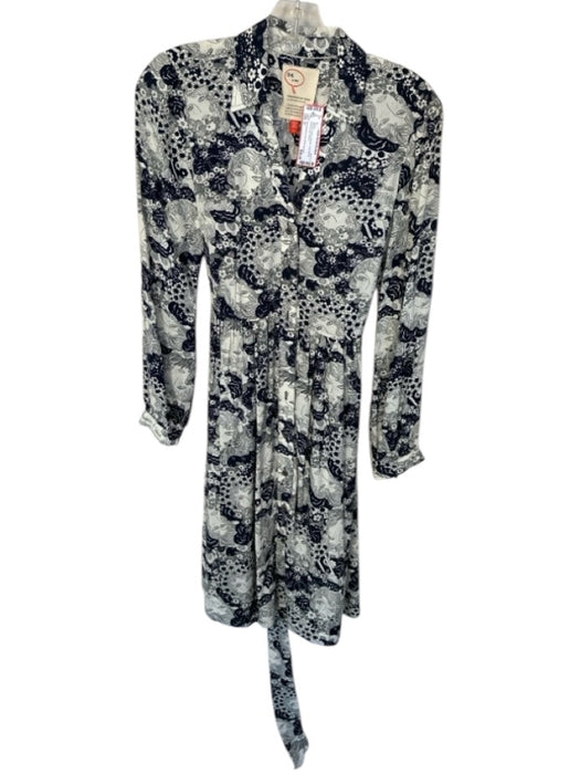 Conversations by Anthropologie Size 0 Navy & Cream Viscose Long Sleeve Dress Navy & Cream / 0