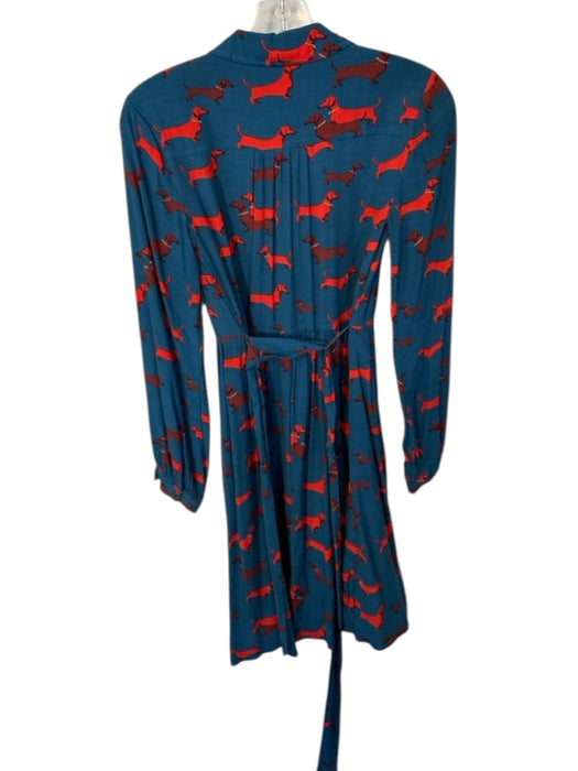 Conversations by Anthropologie Size 0 Blue & Red Viscose Long Sleeve Dog Dress Blue & Red / 0