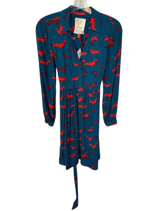 Conversations by Anthropologie Size 0 Blue & Red Viscose Long Sleeve Dog Dress Blue & Red / 0