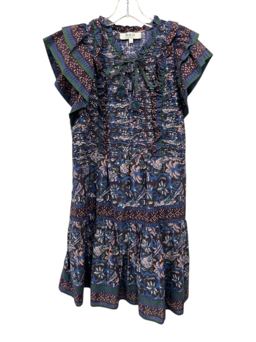Sea New York Size M Purple, Blue, Multi Cotton Micro Pleats Ruffles Dress Purple, Blue, Multi / M