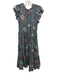 Ulla Johnson Size 4 Teal, Black, Multi Cotton Abstract Floral V Neck Dress Teal, Black, Multi / 4