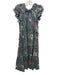 Ulla Johnson Size 4 Teal, Black, Multi Cotton Abstract Floral V Neck Dress Teal, Black, Multi / 4