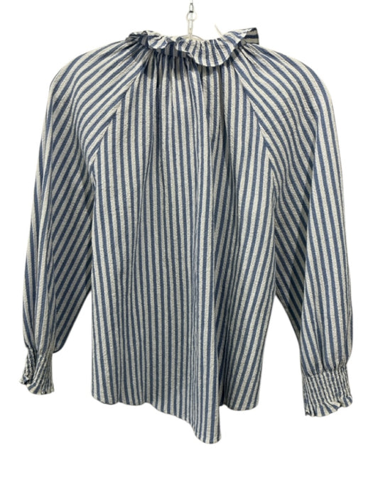 Veronica Beard Jeans Size L Blue & White Cotton Striped Button Up Textured Top Blue & White / L