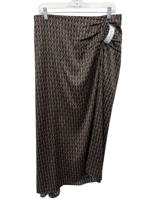 Veronica Beard Size 10 Navy Blue & Yellow Polyester All Over Print Rouched Skirt Navy Blue & Yellow / 10