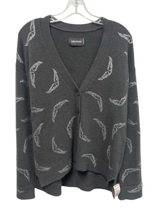 Zadig & Voltaire Size S Gray & Clear Cashmere Sequined Wings Buttons Cardigan Gray & Clear / S