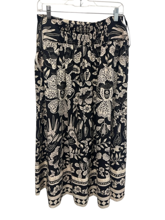Farm Rio Size M Black & Cream Cotton Side Zip Floral Print Midi Skirt Black & Cream / M