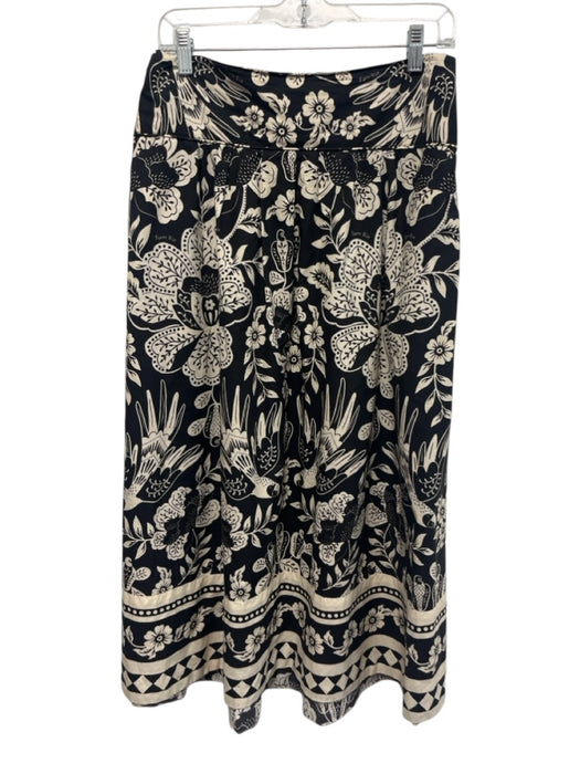 Farm Rio Size M Black & Cream Cotton Side Zip Floral Print Midi Skirt Black & Cream / M