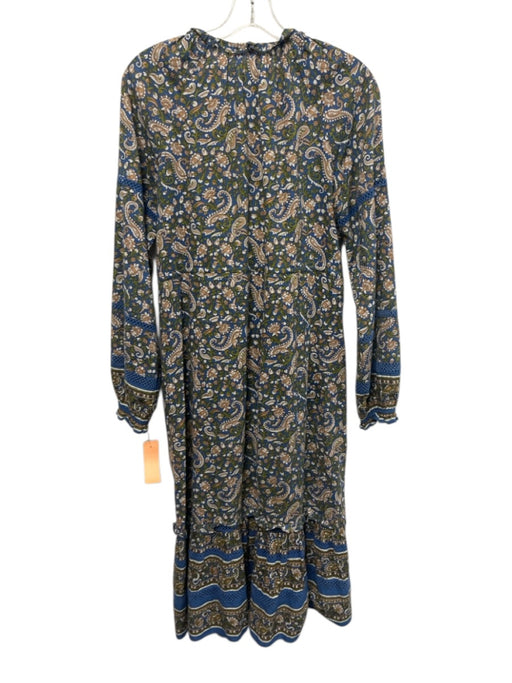 Veronica Beard Size M Blue, Green, Beige Cotton Long puff sleeve Midi Dress Blue, Green, Beige / M