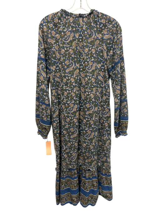 Veronica Beard Size M Blue, Green, Beige Cotton Long puff sleeve Midi Dress Blue, Green, Beige / M