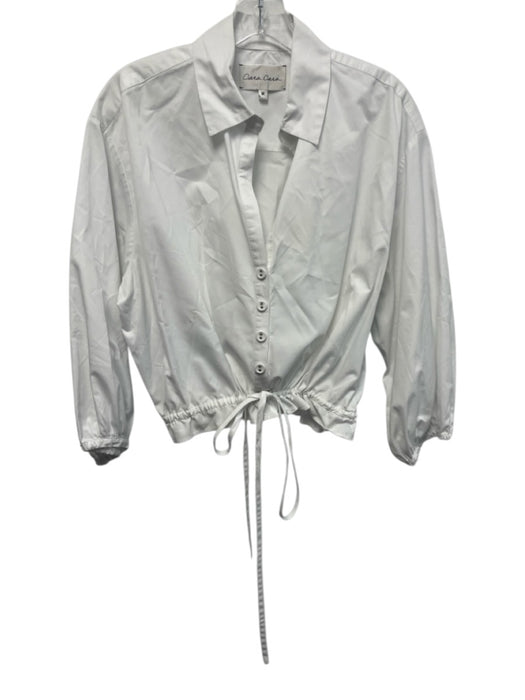 Cara Cara Size M White Cotton Puff 1/2 Sleeve Buttons Collar Crop Top White / M