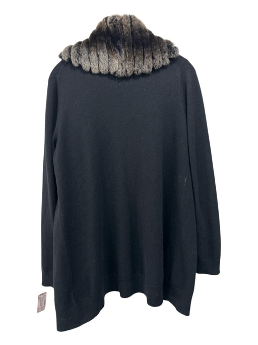 Theory Size L Black & Gray Cashmere Rabbit Fur Fur Collar Long Sleeve Cardigan Black & Gray / L