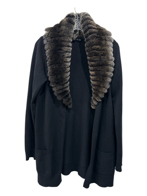 Theory Size L Black & Gray Cashmere Rabbit Fur Fur Collar Long Sleeve Cardigan Black & Gray / L
