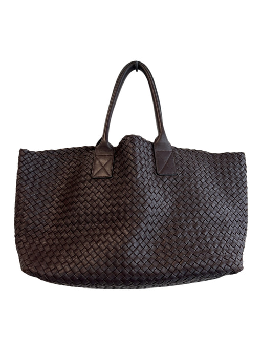 Bottega Veneta Brown Leather Woven Tote Double Handle Pouch Inc. Bag Brown / Large