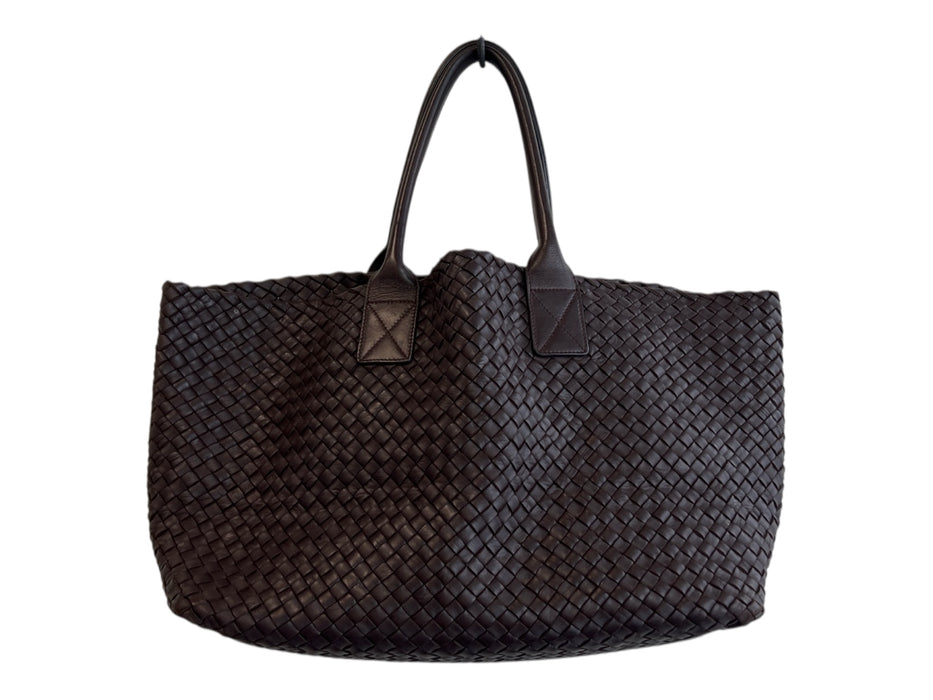Bottega Veneta Brown Leather Woven Tote Double Handle Pouch Inc. Bag Brown / Large