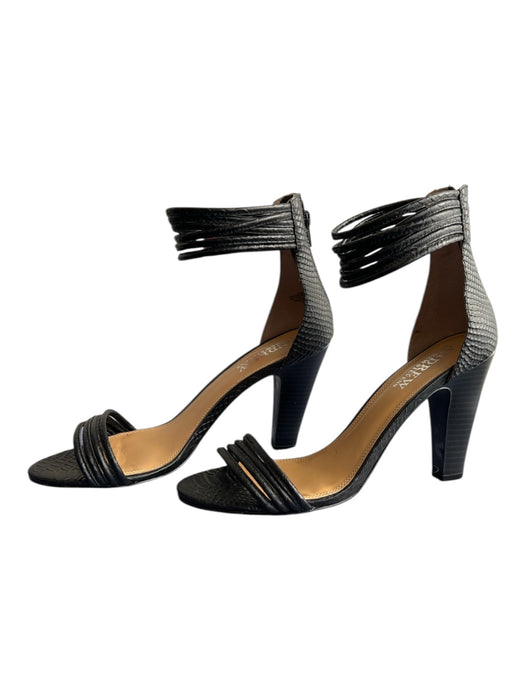 Andrew Stevens Shoe Size 9 Black Leather Snake Embossed Stacked Heel Sandals Black / 9