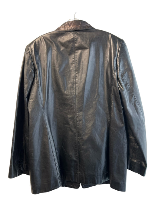 Ellen Tracy Size 14 Black Leather Shoulder Pad Button Front Lapel Jacket Black / 14