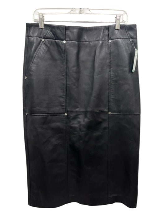 A.L.C. Size 10 Black Lamb leather Paneled Silver Studs Pockets Midi Skirt Black / 10