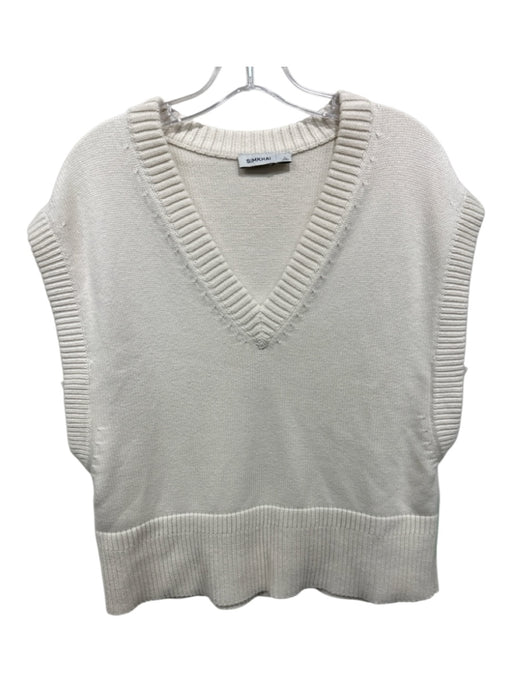 Simkhai Size L Cream Cotton Blend Sleeveless Rib Knit V Neck Sweater Cream / L