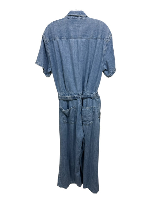 Rag & Bone Size L Light Wash Cotton Denim Short Sleeve Sash Inc Jumpsuit Light Wash / L