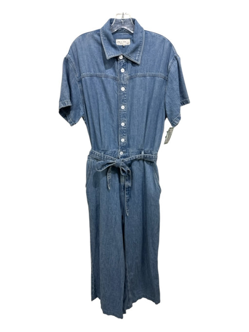 Rag & Bone Size L Light Wash Cotton Denim Short Sleeve Sash Inc Jumpsuit Light Wash / L