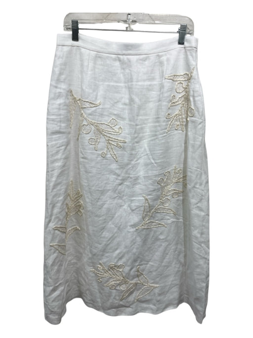 Lafayette 148 Size 12 white & tan Linen Side Zip Floral Embellishments Skirt white & tan / 12