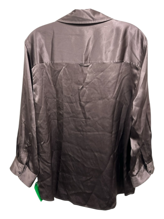L'agence Size XL Brown Silk Satin Long Sleeve Button Up & Collar Top Brown / XL