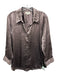 L'agence Size XL Brown Silk Satin Long Sleeve Button Up & Collar Top Brown / XL