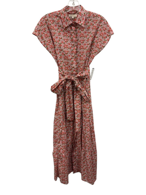 Ann Mashburn Size XS Pink, Green, Red Cotton Cap Sleeve Floral Midi Dress Pink, Green, Red / XS