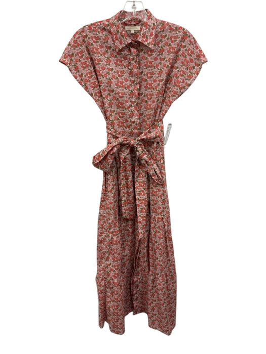 Ann Mashburn Size XS Pink, Green, Red Cotton Cap Sleeve Floral Midi Dress Pink, Green, Red / XS