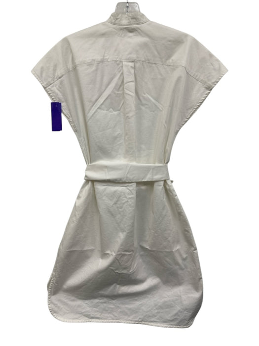 Ann Mashburn Size Small White Cotton Blend Cap Sleeve Button Front Pockets Dress White / Small