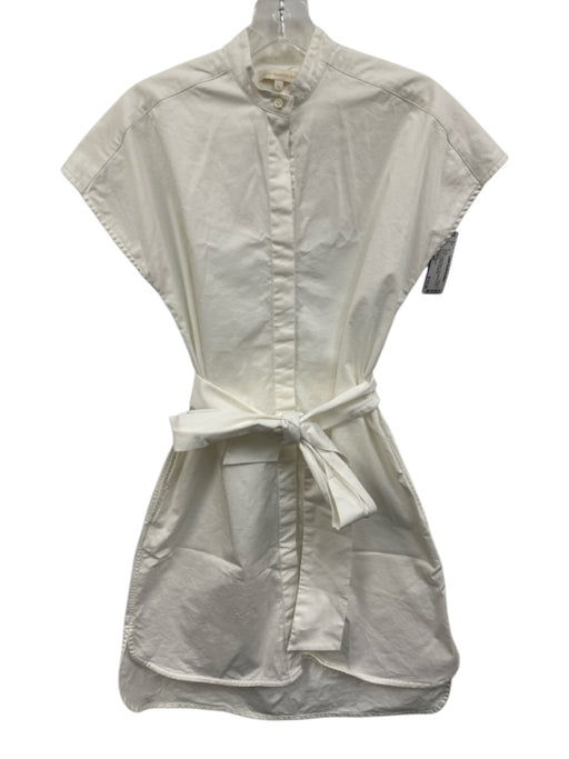Ann Mashburn Size Small White Cotton Blend Cap Sleeve Button Front Pockets Dress White / Small