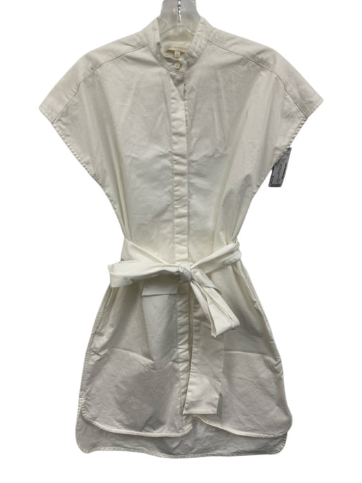 Ann Mashburn Size Small White Cotton Blend Cap Sleeve Button Front Pockets Dress White / Small