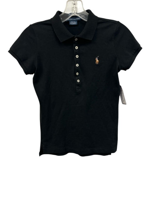 Ralph Lauren Size Small Black Cotton Blend Short Sleeve Embroidered Polo Top Black / Small