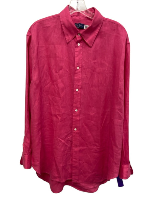 Polo Ralph Lauren Size Large Hot pink Linen Long Sleeve Button Front Collar Top Hot pink / Large