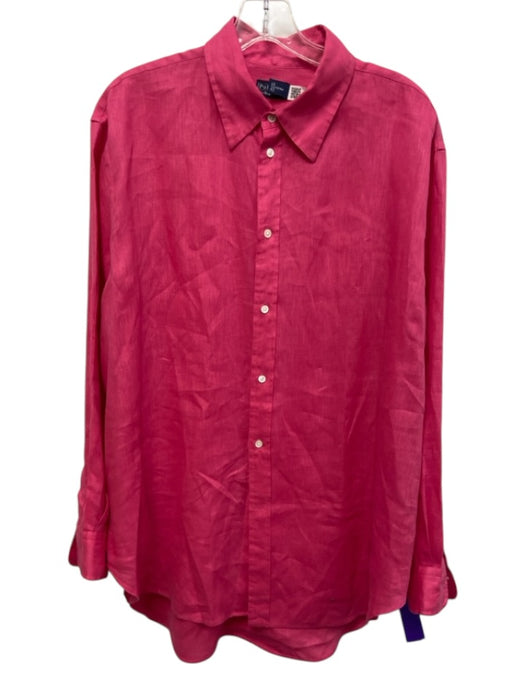 Polo Ralph Lauren Size Large Hot pink Linen Long Sleeve Button Front Collar Top Hot pink / Large