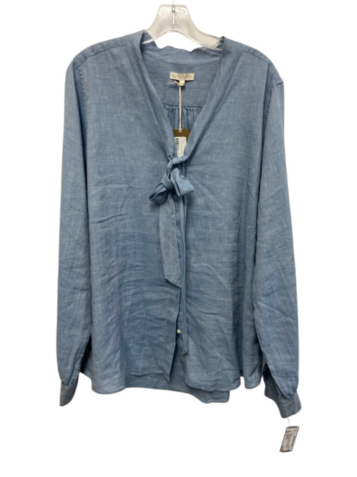 Ann Mashburn Size XL Light Blue Linen Blend Long Sleeve Button Front Top Light Blue / XL