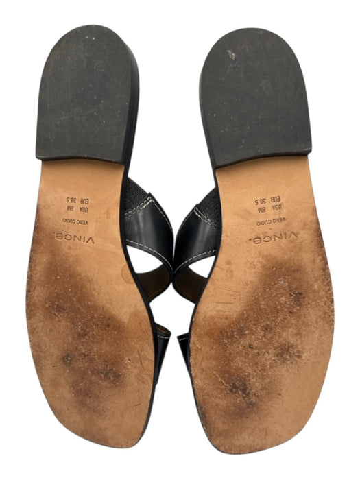 Vince Shoe Size 8 Black & Brown Leather Open Square Toe Contrast Stitch Sandals Black & Brown / 8