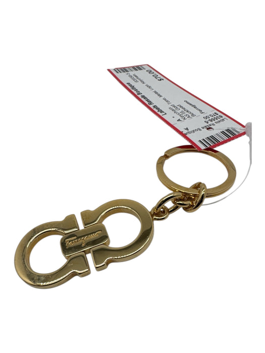 Ferragamo Gold Tone Metal Logo Keychain Keychain Gold Tone