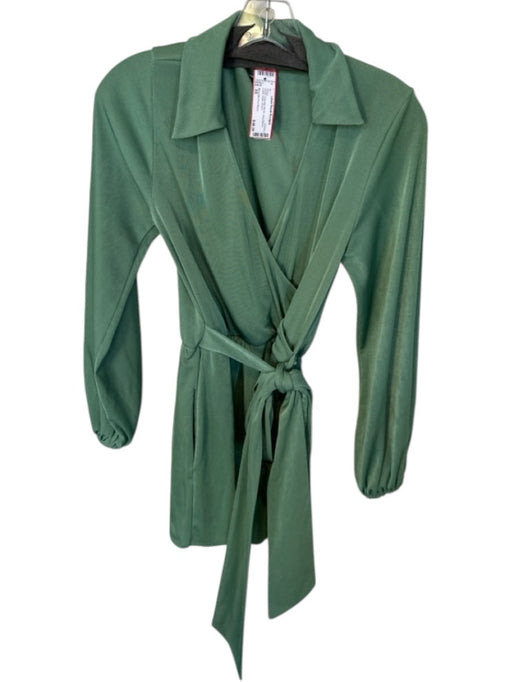 Show Me Your Mumu Size XS Green Polyester Blend Long Sleeve Collar Wrap Dress Green / XS