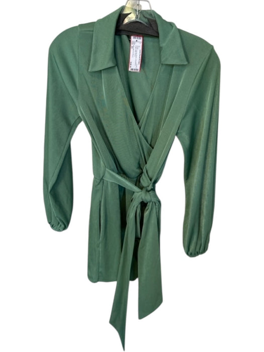 Show Me Your Mumu Size XS Green Polyester Blend Long Sleeve Collar Wrap Dress Green / XS
