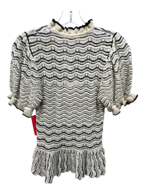Ulla Johnson Size S Cream & Black Cotton Knit Ruffle Detail Peplum Top Cream & Black / S