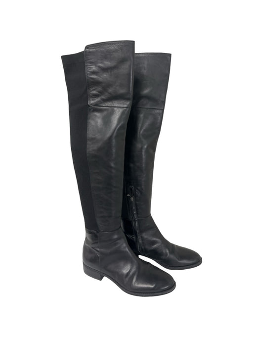 Sam Edelman Shoe Size 7.5 Black Leather Elastic Back Flat Over the Knee Boots Black / 7.5