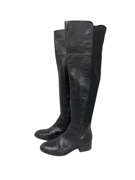 Sam Edelman Shoe Size 7.5 Black Leather Elastic Back Flat Over the Knee Boots Black / 7.5