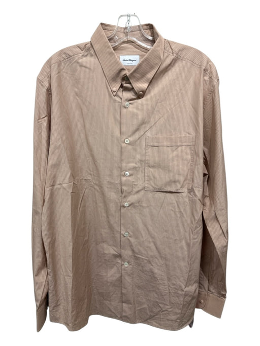 Salvatore Ferragamo Size XL Pink & Red Cotton Striped Men's Long Sleeve Shirt Pink & Red / XL